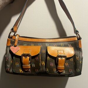 Y2K Vintage signature Dooney & Bourke charcoal canvas & tan leather trim